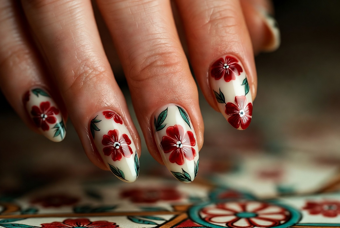 Peranakan floral nails