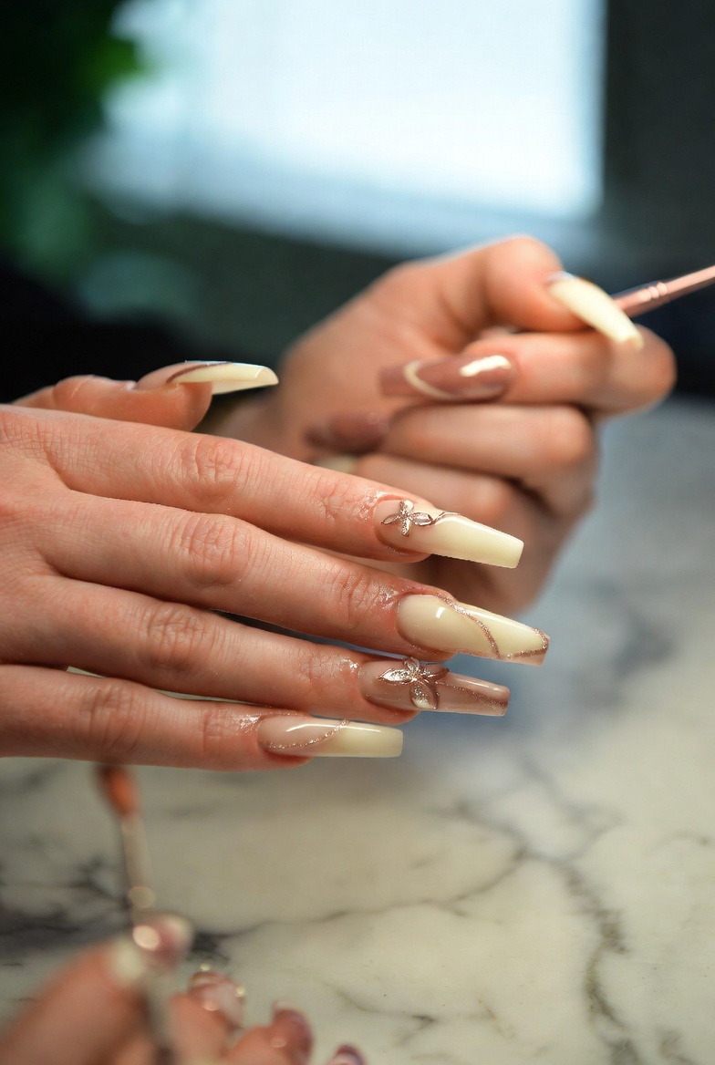Hand-painted nail art in progress